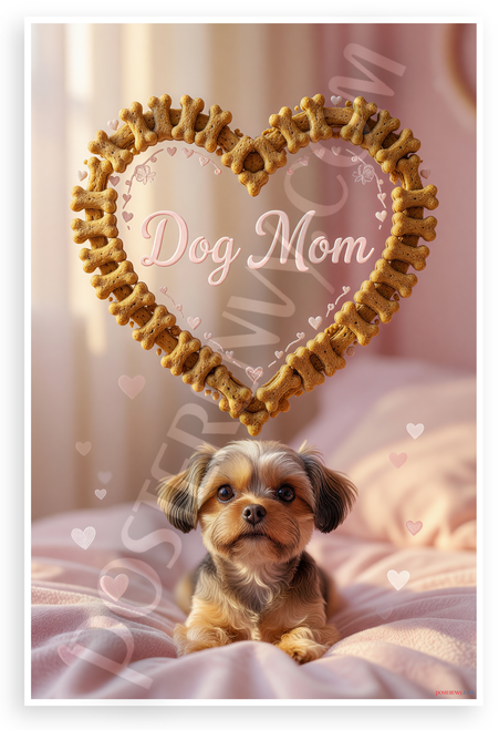 Dog Mom Yorkie Heart Dog Bone Frame Pastel 12x18 US Made Poster