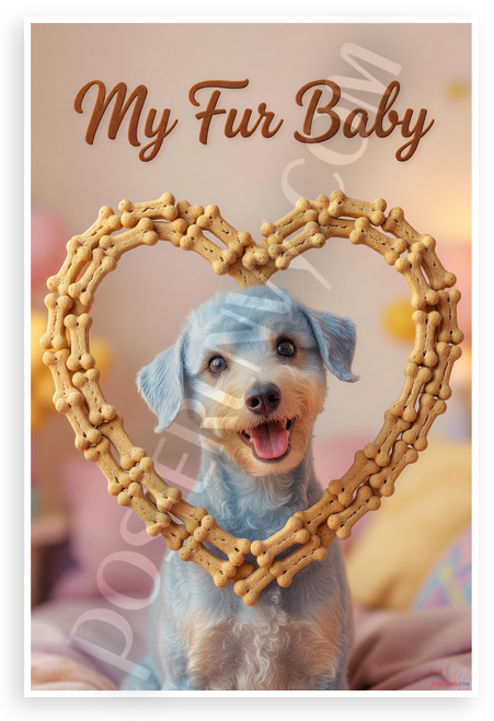 My Fur Baby Bedlington Terrier Dog Bone Heart Frame 12x18 US Made Poster