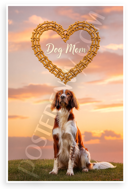 Dog Mom Irish Red and White Setter Bone Heart Sunset 12x18 US Made Poster