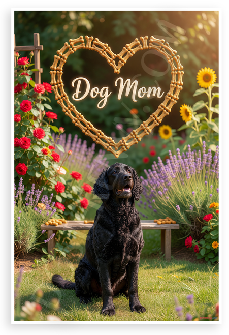 Dog Mom Curly-Coated Retriever Heart Dog Bones Garden 12x18 US Made Poster