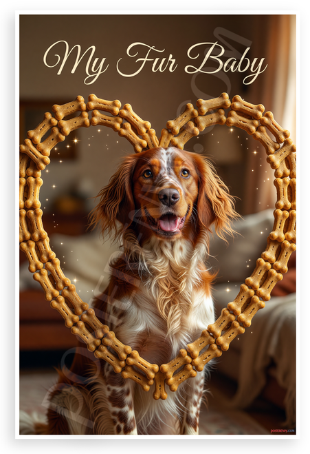 My Fur Baby Irish Red and White Setter Dog Bone Heart Frame 12x18 US Made Poster