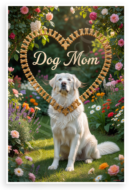 Dog Mom Kuvasz in Dog Bone Heart Garden 12x18 US Made Poster