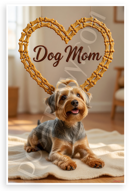 Dog Mom Dandie Dinmont Terrier Bone Heart Frame 12x18 US Made Poster