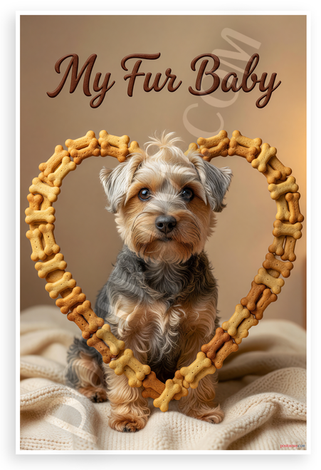 My Fur Baby Yorkie in Dog Bone Heart Frame Pet Lover 12x18 US Made Poster