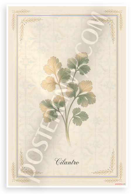 Cilantro Herb Botanical Illustration Provençal Kitchen 12x18 US Made Poster