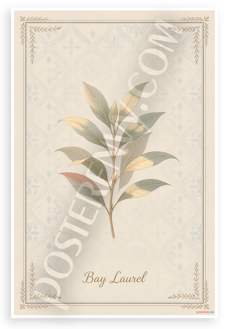 Bay Laurel Botanical Illustration Provençal Style 12x18 US Made Poster