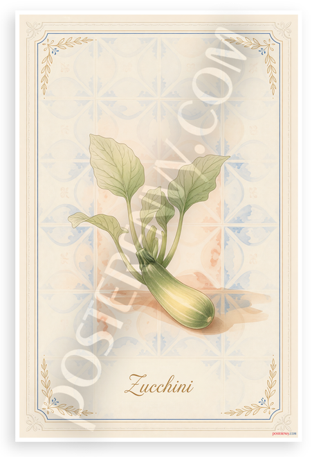 Zucchini Botanical Illustration Provençal Kitchen 12x18 US Made Poster