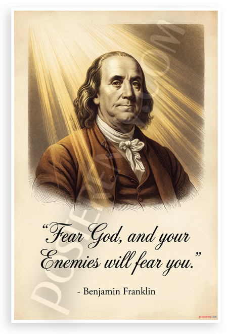 Benjamin Franklin "Fear God and Your Enemies Will Fear You" Inspirational 12x18 US Made Poster