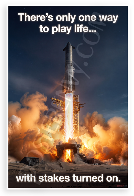 "There's Only One Way to Play Life with Stakes Turned On" Starship Launch Inspirational 12x18 US Made Poster
