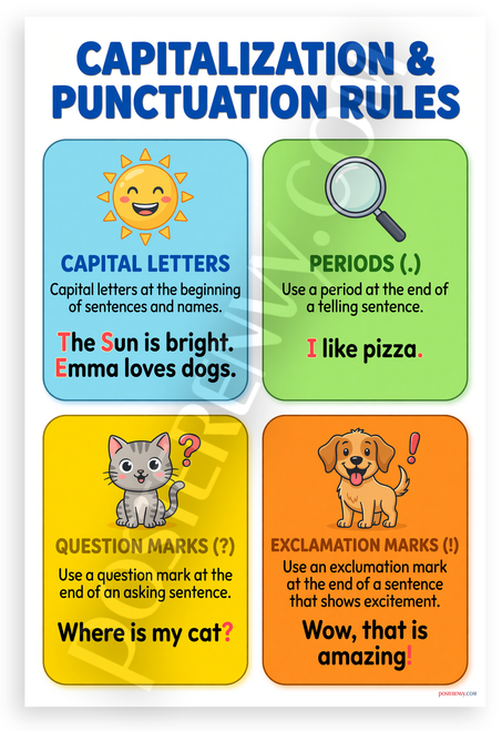 Capitalization and Punctuation Rules Educational 12x18 US Made Poster