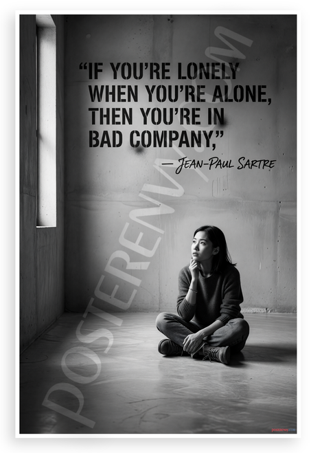Jean-Paul Sartre "If You're Lonely When You're Alone You're in Bad Company" Inspirational 12x18 US Made Poster