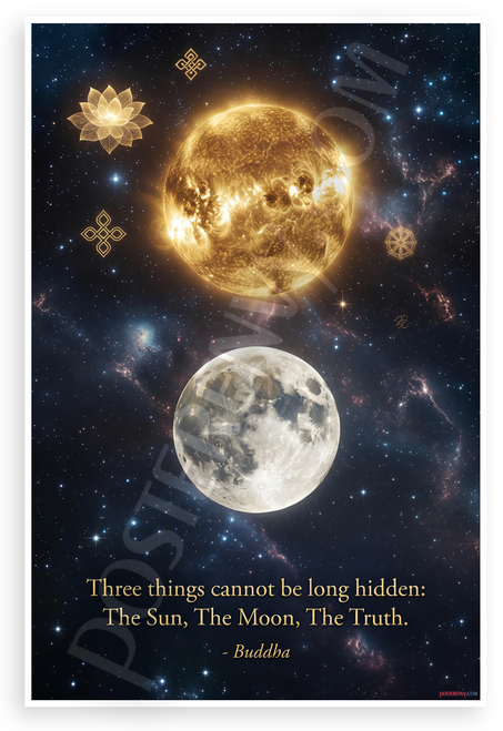 Buddha "Three Things Cannot Be Long Hidden: The Sun, The Moon, The Truth" Inspirational 12x18 US Made Poster