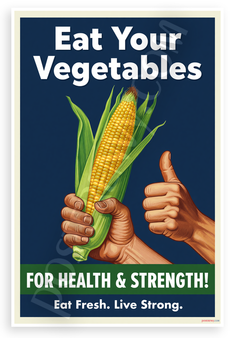Eat Your Vegetables For Health & Strength Corn WPA Style 12x18 US Made Poster