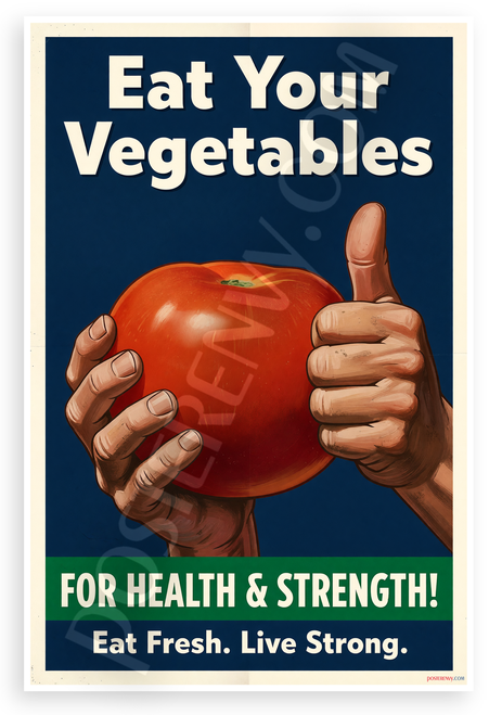 Eat Your Vegetables For Health & Strength WPA Style 12x18 US Made Poster