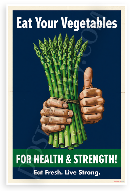 Eat Your Vegetables Asparagus Thumbs Up WPA Style 12x18 US Made Poster