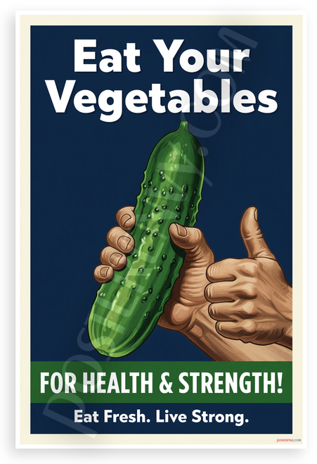 Eat Your Vegetables Cucumber Thumbs Up WPA Style 12x18 US Made Poster