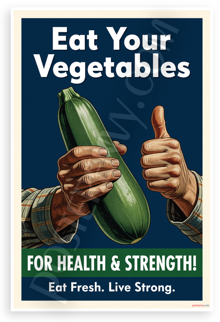 Eat Your Vegetables Zucchini Thumbs Up WPA Style 12x18 US Made Poster