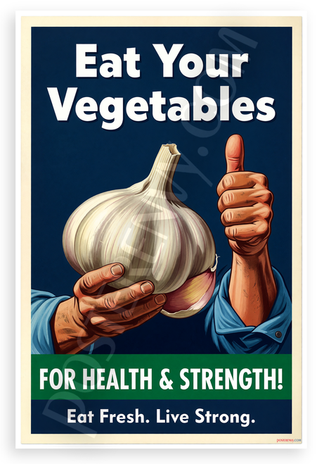 Eat Your Vegetables Garlic Thumbs Up WPA Style 12x18 US Made Poster