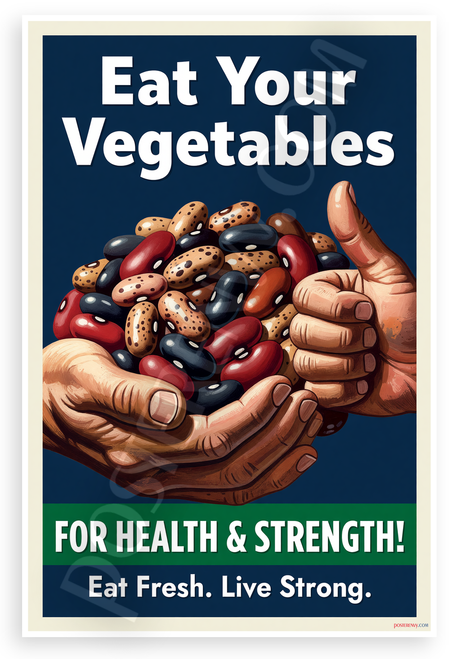 Eat Your Vegetables For Health & Strength Beans 12x18 US Made Poster