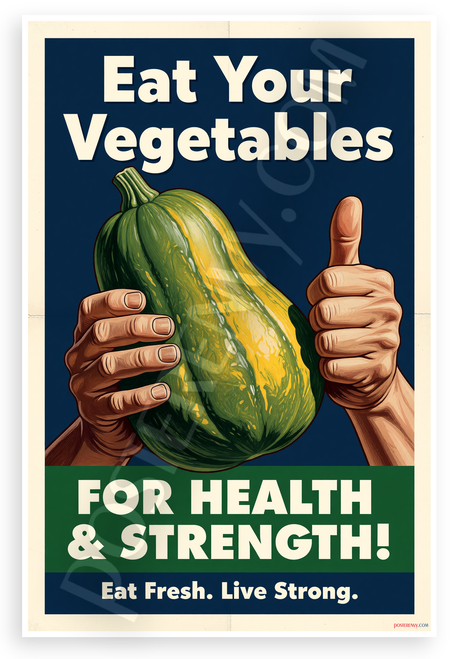 Eat Your Vegetables For Health & Strength Acorn Squash WPA Style 12x18 US Made Poster
