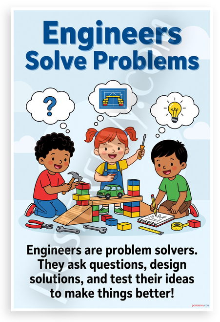 Engineers Solve Problems Children STEM Educational 12x18 US Made Poster