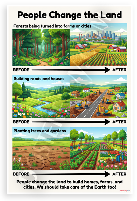 People Change the Land Before After Environmental Educational 12x18 US Made Poster