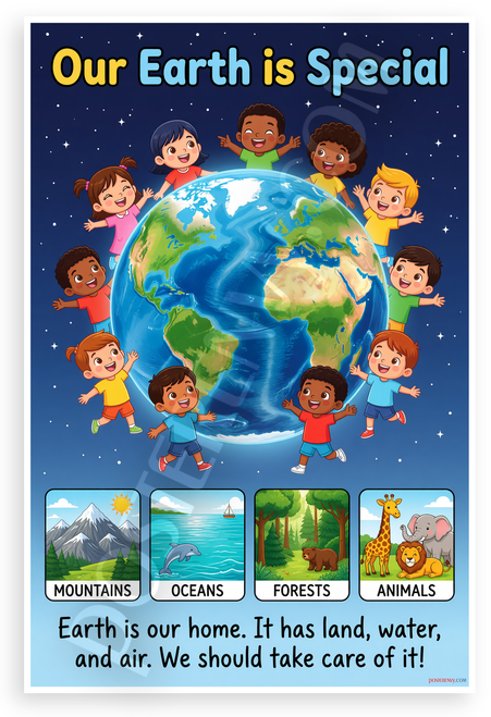 Our Earth is Special Children Around Globe Earth Day Educational 12x18 US Made Poster