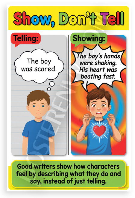 Show Dont Tell Narrative Writing Educational 12x18 US Made Poster