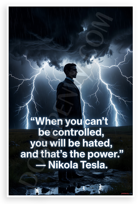 Nikola Tesla "When You Can't Be Controlled You Will Be Hated" Inspirational 12x18 US Made Poster