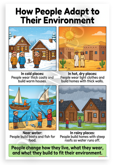 How People Adapt to Their Environment Educational 12x18 US Made Poster