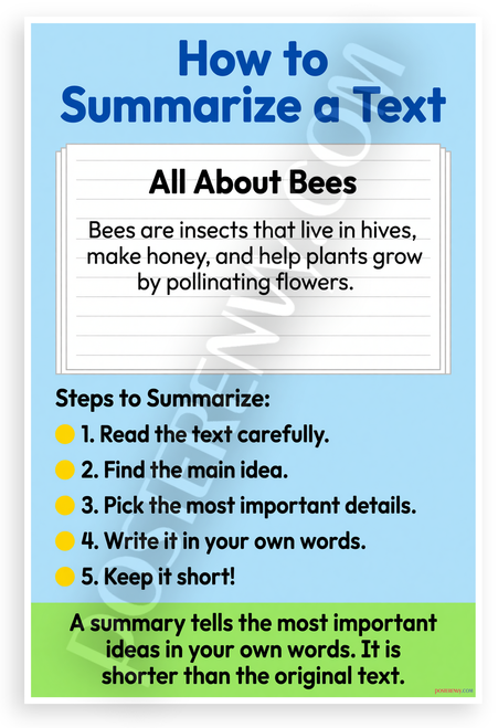 How to Summarize a Text Educational Steps Bees Example 12x18 US Made Poster