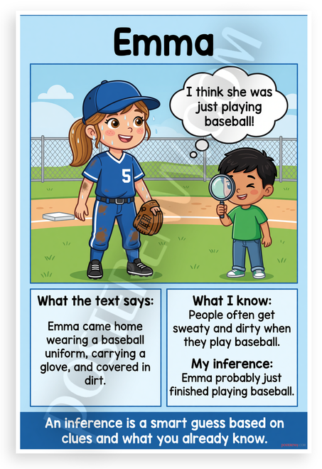 Making Inferences Emma Baseball Educational 12x18 US Made Poster