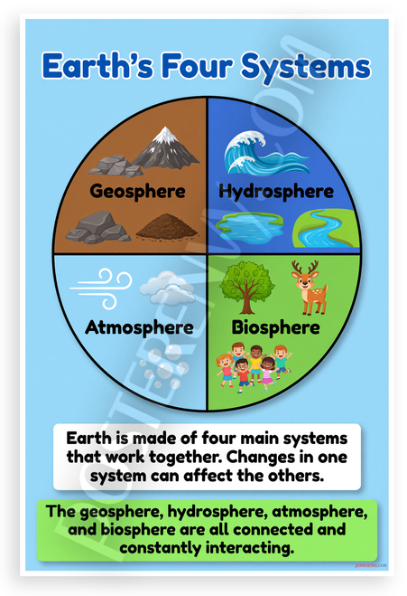 Earth's Four Systems Geosphere Hydrosphere Atmosphere Biosphere Educational 12x18 US Made Poster