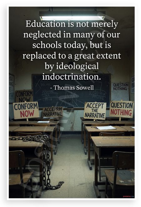 Thomas Sowell 'Education Replaced by Indoctrination' Classroom 12x18 US Made Poster