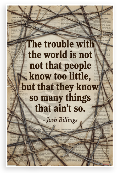 Josh Billings 'The Trouble With the World is Not That People Know Too Little' Inspirational 12x18 US Made Poster