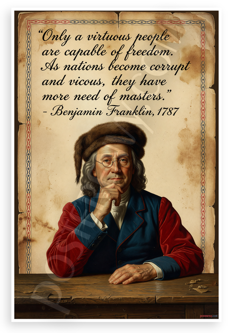 Benjamin Franklin "Only a Virtuous People Are Capable of Freedom" Inspirational 12x18 US Made Poster