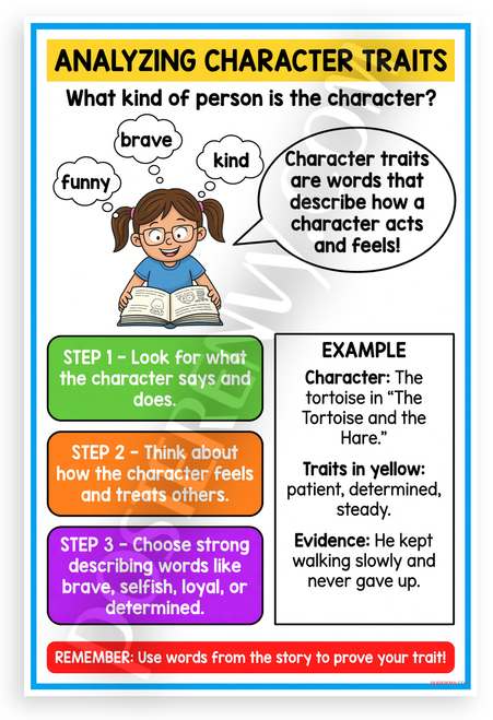 Analyzing Character Traits Educational Steps 12x18 US Made Poster