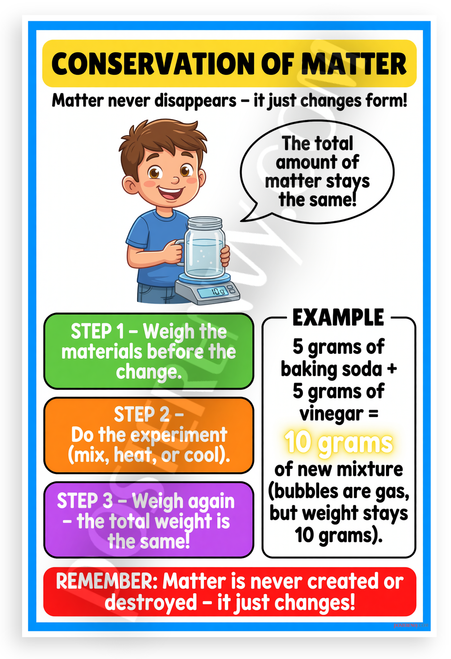 Conservation of Matter Educational Science Experiment 12x18 US Made Poster