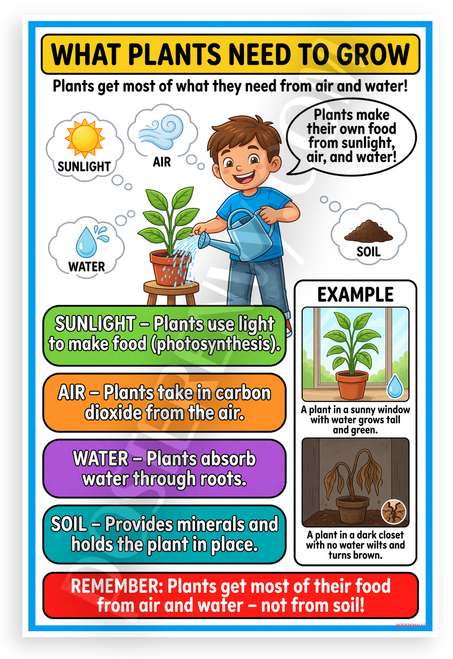 What Plants Need to Grow Educational Science 12x18 US Made Poster