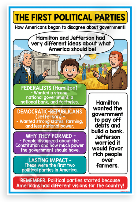 First Political Parties Hamilton Jefferson Educational 12x18 US Made Poster