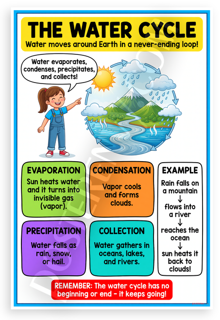 The Water Cycle Educational Science 12x18 US Made Poster