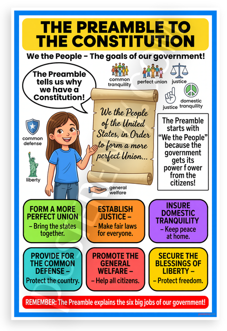 Preamble to the Constitution We the People Educational 12x18 US Made Poster