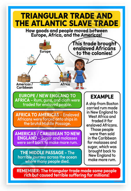 Triangular Trade Atlantic Slave Trade Educational 12x18 US Made Poster