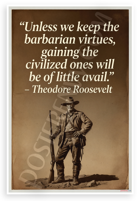 Theodore Roosevelt "Unless We Keep the Barbarian Virtues" Inspirational 12x18 US Made Poster