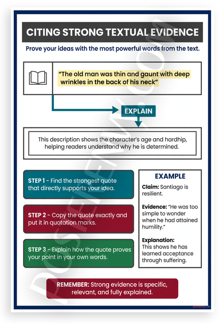 Citing Strong Textual Evidence Reading Strategy Educational 12x18 US Made Poster