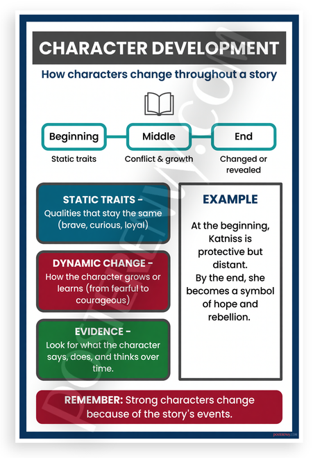 Character Development How Characters Change Throughout a Story Educational 12x18 US Made Poster