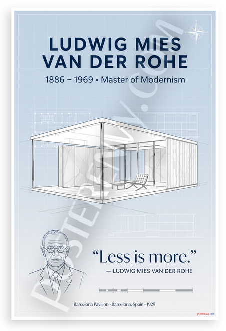 Ludwig Mies van der Rohe "Less is more" Barcelona Pavilion Architecture 12x18 US Made Poster
