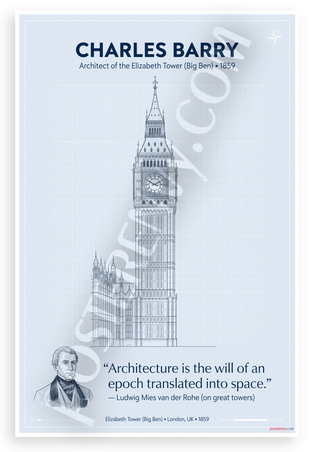 Charles Barry "Architecture Is the Will of an Epoch" Elizabeth Tower Big Ben 12x18 US Made Poster