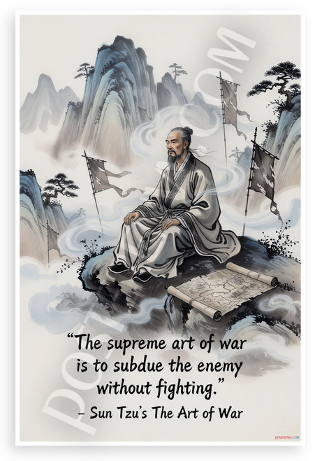 Sun Tzu 'Supreme Art of War is to Subdue the Enemy Without Fighting' Inspirational 12x18 US Made Poster