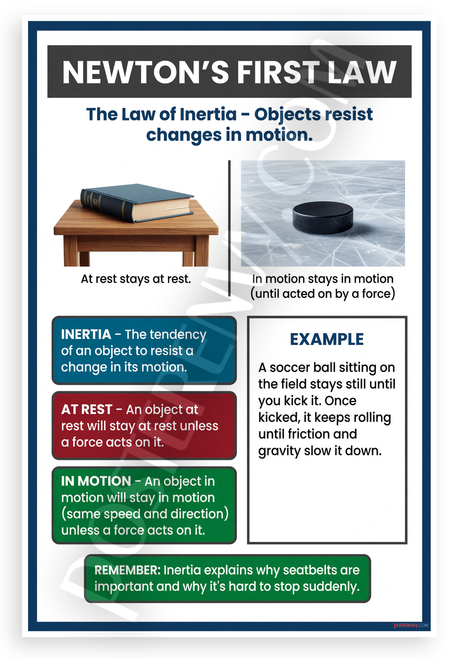 Newton's First Law Inertia Educational Physics 12x18 US Made Poster